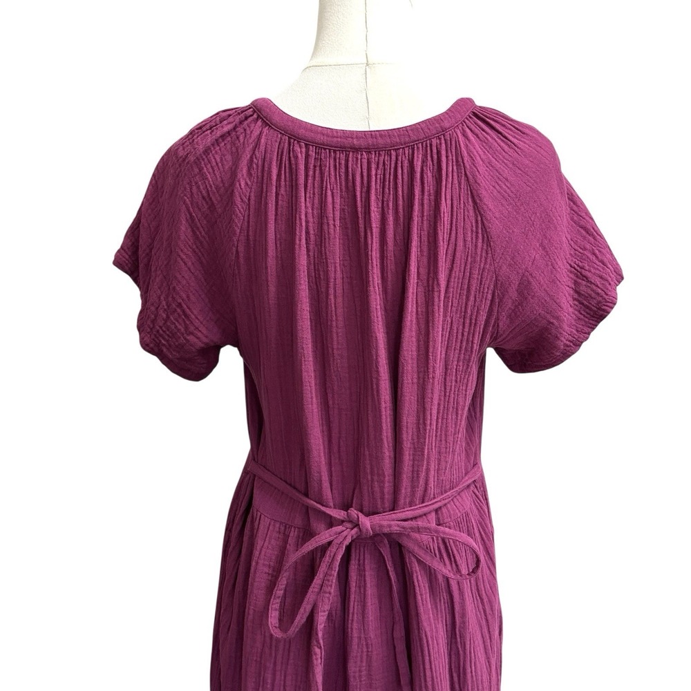 Pact Coastal Double Gauze Breezy Midi Dress Sz M Pockets Sangria Red - Picture 8 of 16